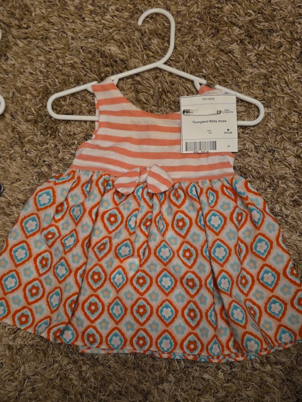 Youngland Coral and Teal Patterned Tank Dress with Bow